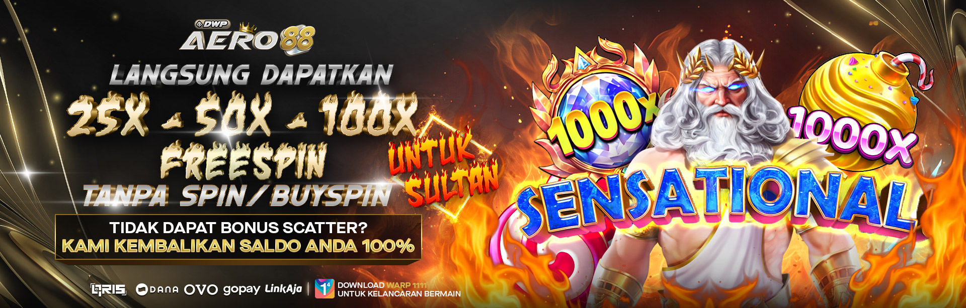 BONUS FREESPIN 25X-100X LANGSUNG GATES OF OLYMPUS X1000 AERO88